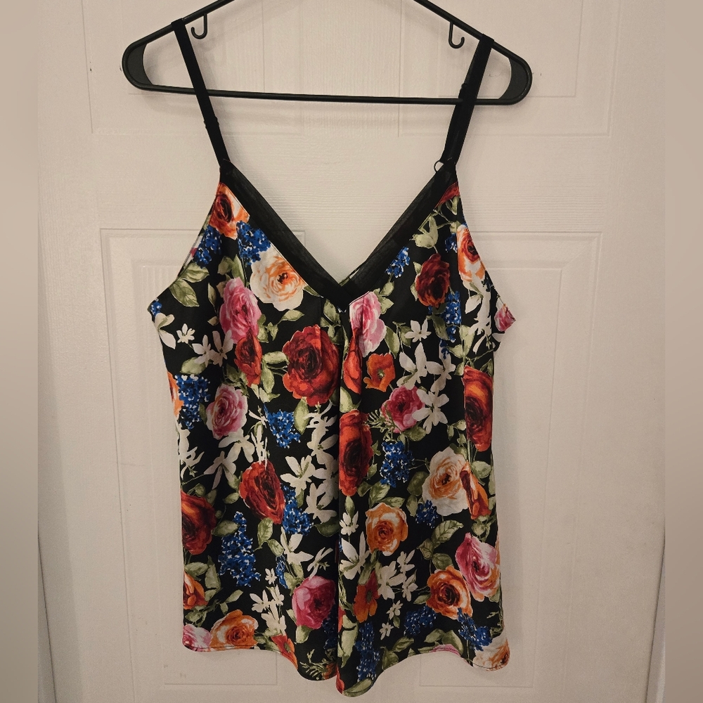 XL Oscar De La Renta Spaghetti Floral Camisole Women's Top Ptp 22"